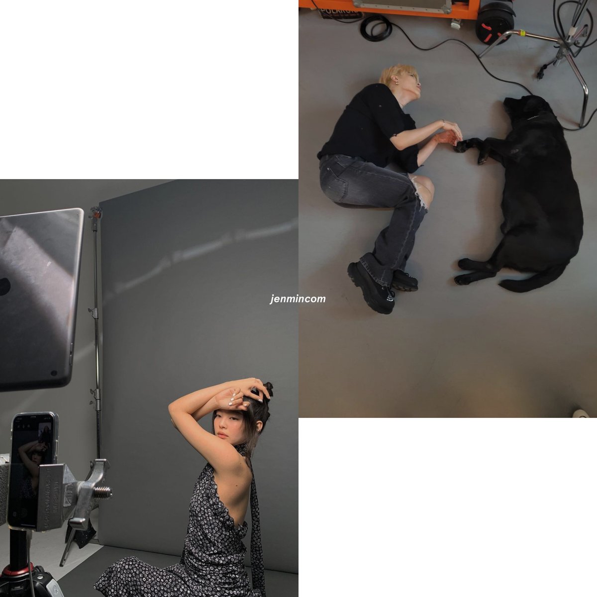 jenminwium's tweet photo. 1-jennie shared her dogs on her instagram story, a few hours later photo was taken jimin with a dog:)

2-look at their background. they look like they're in a photo shoot:) either cooperation is coming, or jimin is supporting Jennie.

#jenmin #liskook #bangtanpink #dispatch #love https://t.co/cOnSLtiHW7