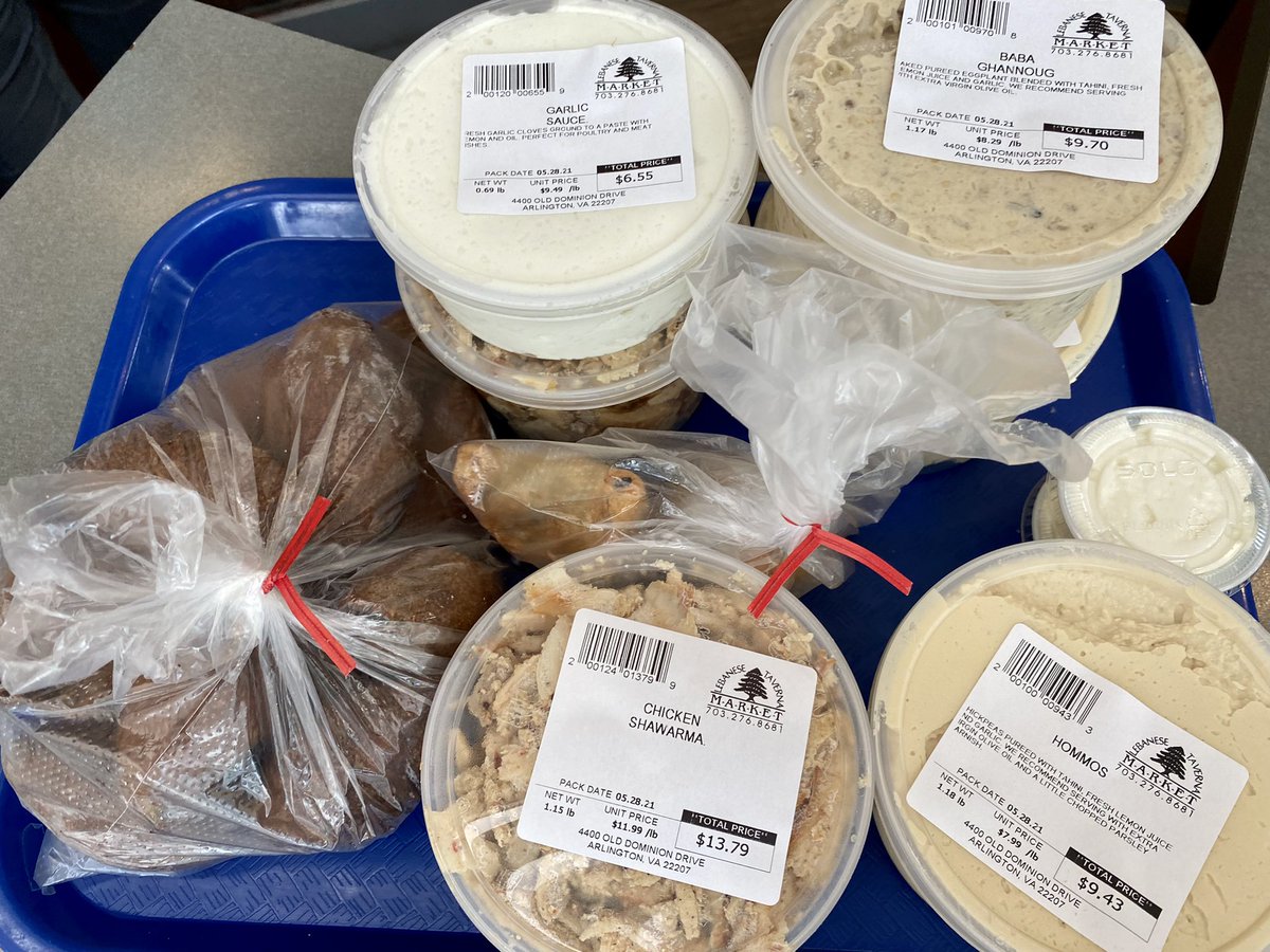 DavidIRamadan's tweet photo. When in Arlington a stop @LebaneseTaverna Market is a must —load up@for #MemorialDayWeekend:  #hummos #garlic #shawarma #Lebanese #food https://t.co/JEodykrahD