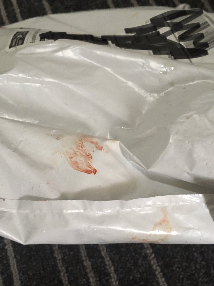 ToniRRadio's tweet photo. Follow up to blood package... did it leave @hm bloody or is this just what happens when being delivered with @canadapostcorp https://t.co/hJX3X7jByZ