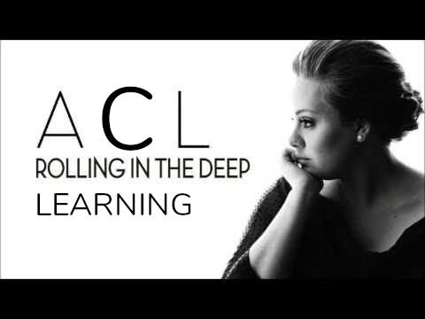 This is an edited version of a poster for Adele's album called "Rolling in the Deep." It's black and white, which matches the color scheme for the ARR logo. The text says: ACL, Rolling in the Deep Learning. Adele is looking pensive on the right side, and the background is white.