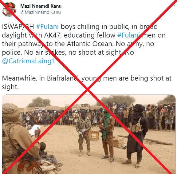 FactCheckHub (@thefactcheckhub) on Twitter photo #FACTCHECK: A tweet shared on May 24 by <a href="/MaziNnamdiKanu/">Mazi Nnamdi Kanu</a>, leader of #IPOB, a separatist group in #Nigeria claimed that “#ISWAP, #BokoHaram and Fulani boys” go around in public with AK47 guns without hiding.
OUR VERDICT: The claim is MISLEADING!
Read more: factcheckhub.com/photo-shared-b… #FACTCHECK: A tweet shared on May 24 by <a href="/MaziNnamdiKanu/">Mazi Nnamdi Kanu</a>, leader of #IPOB, a separatist group in #Nigeria claimed that “#ISWAP, #BokoHaram and Fulani boys” go around in public with AK47 guns without hiding.
OUR VERDICT: The claim is MISLEADING!
Read more: factcheckhub.com/photo-shared-b…