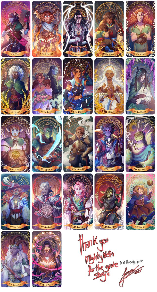 IoanaMuresanArt's tweet photo. Over the past 3 years i drew my major arcana for campaign 2 of #CriticalRole  and i'm so happy that i completed it. It's bee a while ride❤️ https://t.co/dWRfmKaF1r