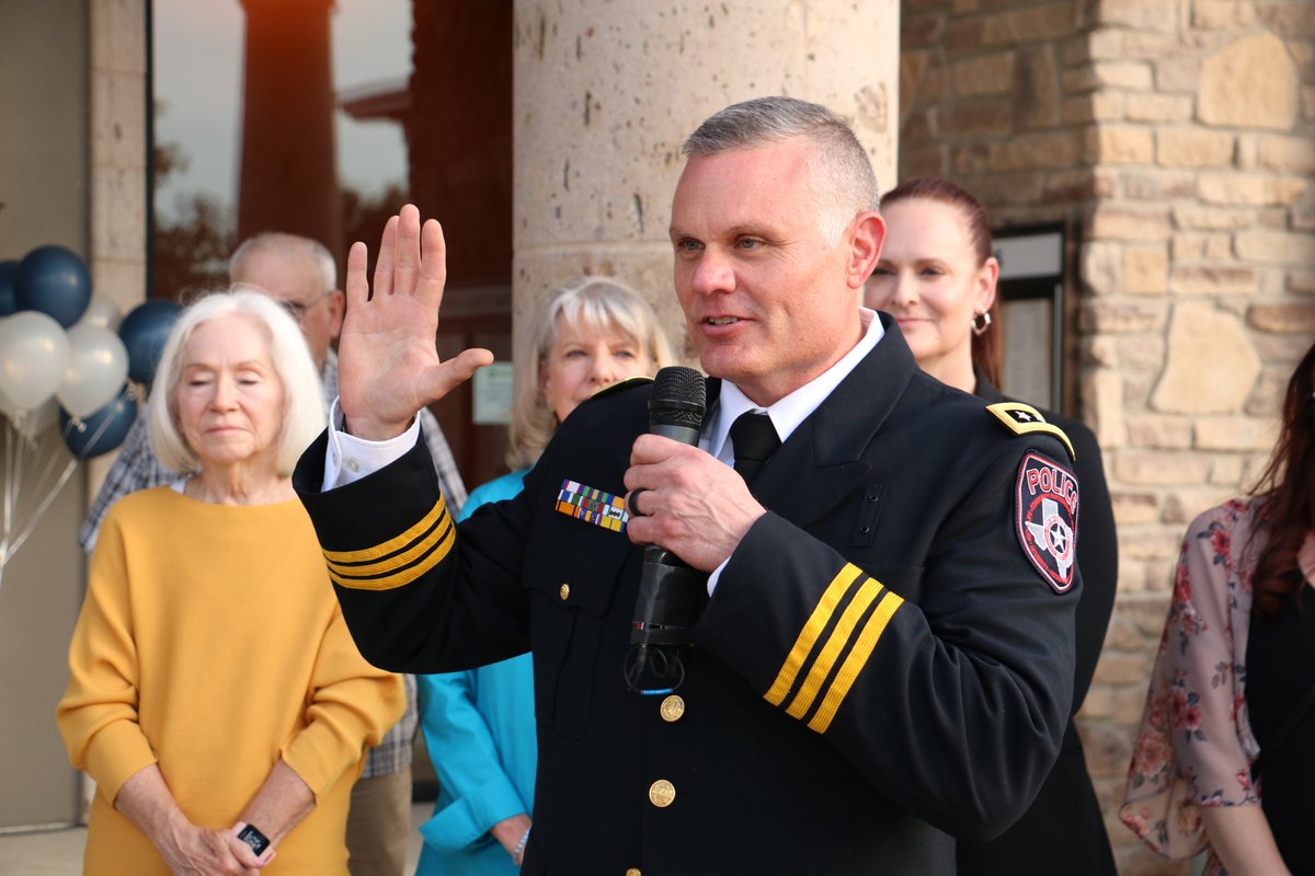 CedarParkPD's tweet photo. Last night, Mike Harmon was officially sworn in as the Chief of the Cedar Park Police Department.
We couldn't be more thrilled to have him as our leader!
@chiefmikeharmon 
#EngageInspireProtect #iheartCedarPark https://t.co/CdsTQ7bOT7