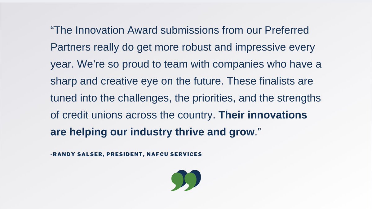 NAFCUServices's tweet photo. Have you checked out the 2021 Innovation Award finalists? See what leading companies are doing to problem-solve for today's biggest challenges facing CUs. #CUPreferred https://t.co/ktiooGACYt https://t.co/FHJTLddYKh