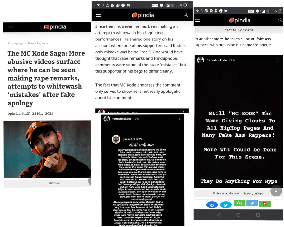 pushkar_sam's tweet photo. @OpIndia_com @OpIndia_com
 Hello, The Instagram Account (@forrealmckode) is a Fake Account By An Impersonator. Both accounts Of The Rapper #MCKode (@forreal_kode &amp; @forrealkode2) &amp; All His Accounts On YouTube Have Been De-Activated By Him. You can check previous reports to verify username. https://t.co/CBKeo7fGf7