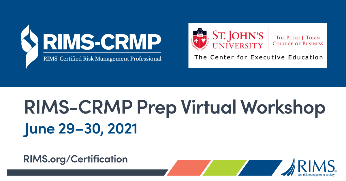 RIMSorg's tweet image. Get ready for the RIMS-CRMP certification exam with RIMS and @StJohnsU at a virtual prep workshop, June 29-30. Workshop includes exam application fee.  Register by Tuesday, June 15 to save $200: sjureg.mycoursecenter.com/products/rims-…