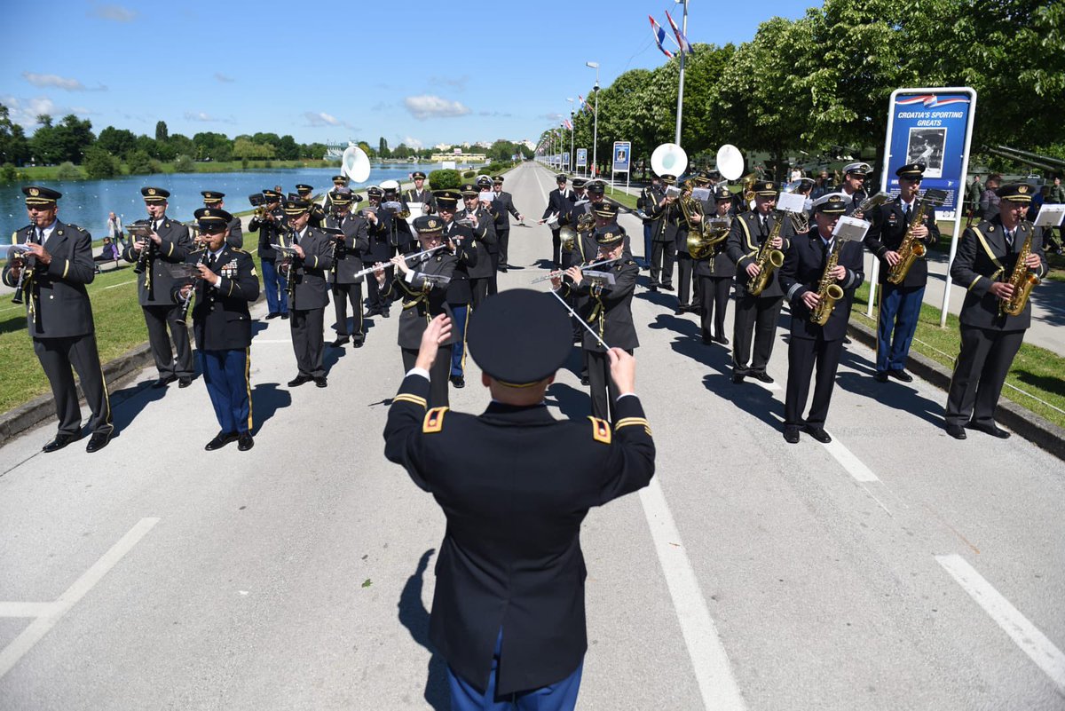 #HappeningNow: <a href="/USArmy/">U.S. Army</a> Europe and Africa Band, along with the Croatia Band, perform for the national celebration of the 30th anniversary of the establishment of the Croatian Armed Forces,  in Zagreb, Croatia. #StrongerTogether