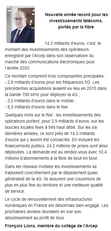 Arcep's tweet photo. 📬Notre newsletter #LePost est en ligne ! C’est François Lions, membre du collège @Arcep qui signe l’édito ce mois-ci sur les chiffres de l’investissement des opérateurs annoncés cette semaine lors de #Telconomics  https://t.co/nTztx87rM1
📧 Abonnez-vous https://t.co/2fKLHNP7c9 https://t.co/atydKfjLoB