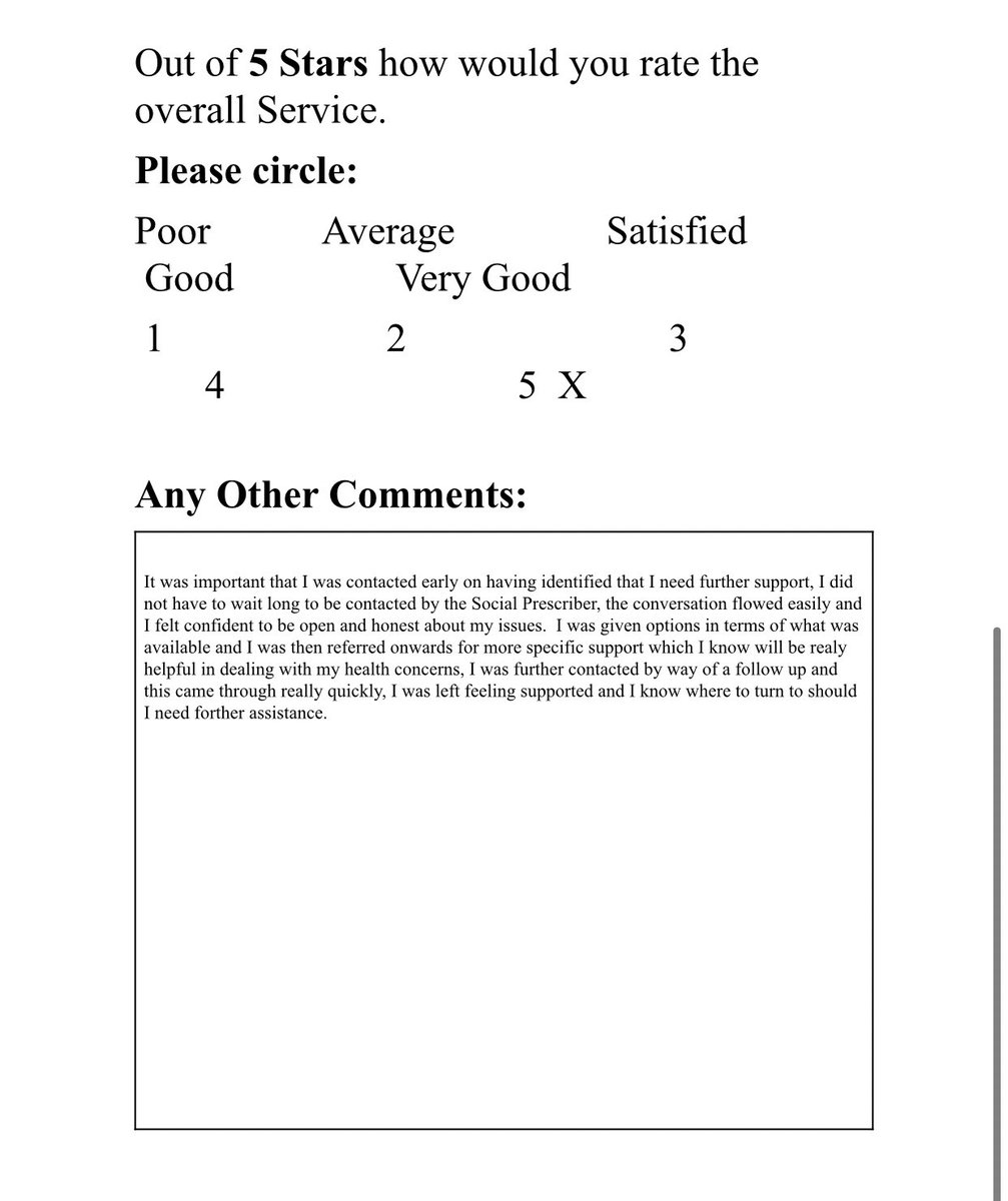 FEEDBACK FRIDAY 💫  

So thankful to have Kath on the Social Prescribing Team. 

5 star ratings, fast responses, options given, patient choice and follow ups. 

Well done Kath!

Also thankful to the surgeries who believe in us. We now have a waiting list! 😳#socialprescribing