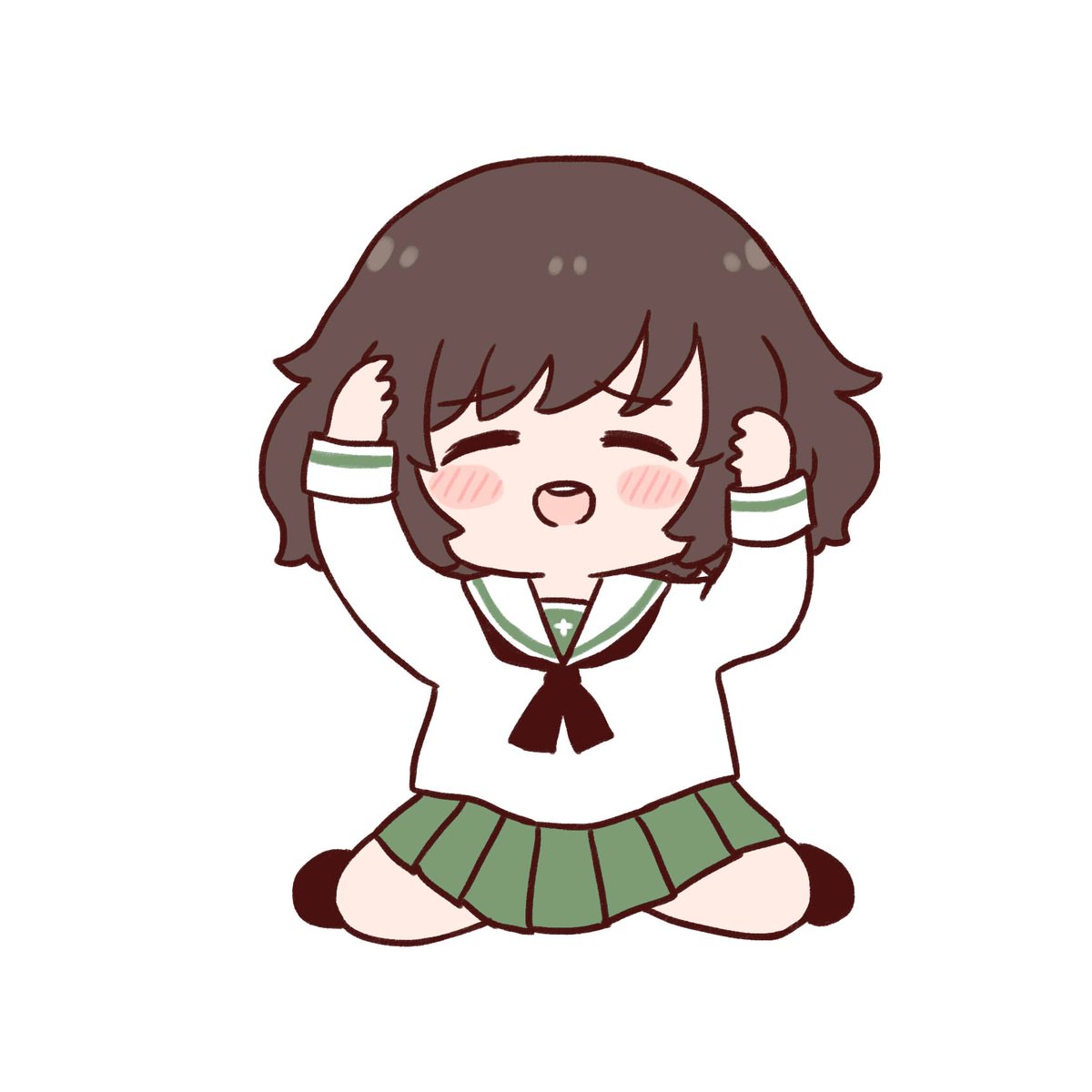 akiyama yukari 1girl school uniform ooarai school uniform solo skirt brown hair white background  illustration images