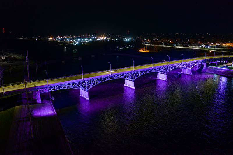 MuscoLighting's tweet photo. On this day in 1936 Governor Clyde Herring spoke before a crowd of over 15,000 people in Ottumwa, IA, as part of the Jefferson Street Viaduct’s dedication ceremony. Today, the viaduct is lit with new color-changing LED technology from Musco. Check it out: https://t.co/b4x6PdPdmn https://t.co/zFahOx1jVC