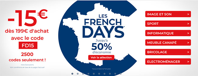 Codepoche_FR's tweet photo. French Days! 15€ de réduction sur tout le site Cdiscount avec ce #codepromo FD15 https://t.co/xC6FmPU5t8 https://t.co/Vw4UHQzqHU