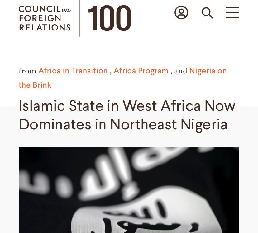 MaziNnamdiKanu's tweet photo. News: “Islamic State in West Africa Now Dominates in Northeast Nigeria” - Ambassador John Campbell, Council on Foreign Relations, May 27, 2021.

In another news, @HQNigerianArmy &amp; @PoliceNG ran away to Biafraland to commit extrajudicial killings of UNARMED civilians. Cowards! https://t.co/v893Ipzo0F