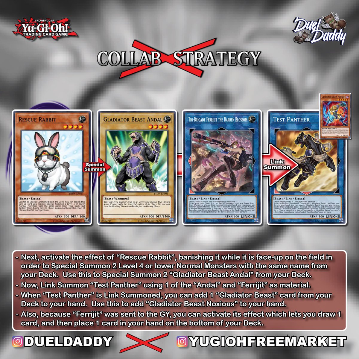 1 of 2)Excited to share my first ever #CollabStrategy today with you all,  featuring a Tri-Brigade and Gladiator Beast strategy selected by  yugiohfreemarket on Instagram! #yugioh #yugiohcards #yugiohtcg