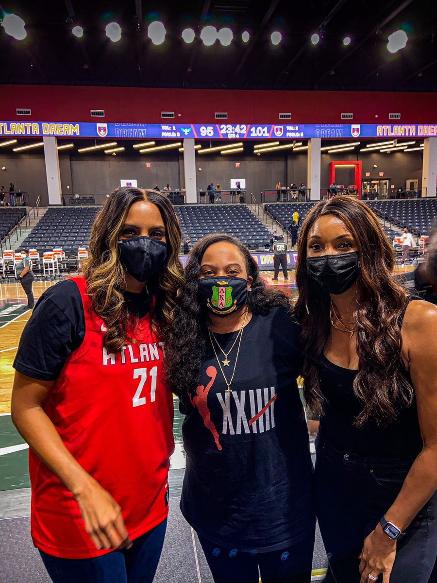 snapapose's tweet photo. Amazing night! Caria Reynolds with 2 of the greatest ESPN Sports analyst. LaChina Robinson &amp; Maria Taylor at the WNBA game Atlanta Dream vs. Dallas Wings 05/27/2021. https://t.co/oOMvQ4JKeQ