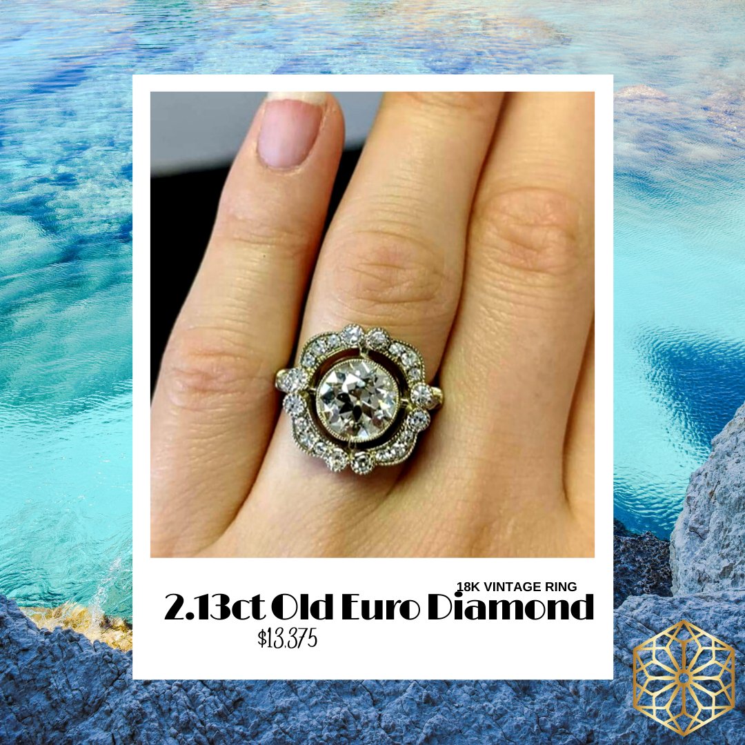 Here's your #Friday #BigDiamond #inspo! The center is a 2.13ct Old European cut, VS2 clarity and M color but it faces white! DM us to make this amazing ring yours for $13,375! 

#Diamonds #EngagementRings #diamondring #bling #blingbling #vintagejewelry #mstomrs #ringshopping