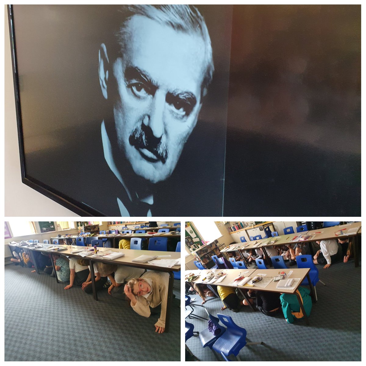 OPA_Newstead's tweet photo. As part of #OPADiploma, Y6 had a WW2 Evacuee Day today. They survived aerial attacks, played with 'old' toys at playtime, cracked codes like Alan Turing, had rationed portions of mash potato & tea and played dominoes! I'm sure that you'll agree they looked fantastic! #OPAHistory https://t.co/QhyidmC8L5
