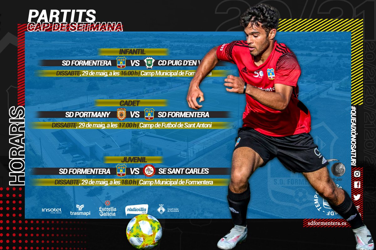 sdformentera's tweet photo. ➡️ 𝙋𝘼𝙍𝙏𝙄𝙏𝙎 𝘾𝘼𝙋 𝘿𝙀 𝙎𝙀𝙏𝙈𝘼𝙉𝘼 #FutbolBaseSDF 🔴⚫️
⚽️ #InfantilSDF 🆚 Puig d'en Valls
⚽️ @SDPortmany 🆚 #CadetSDF
⚽️ #JuvenilSDF 🆚 @SE_Sant_Carles
#queaixònosaturi https://t.co/nnZmY52AFp
