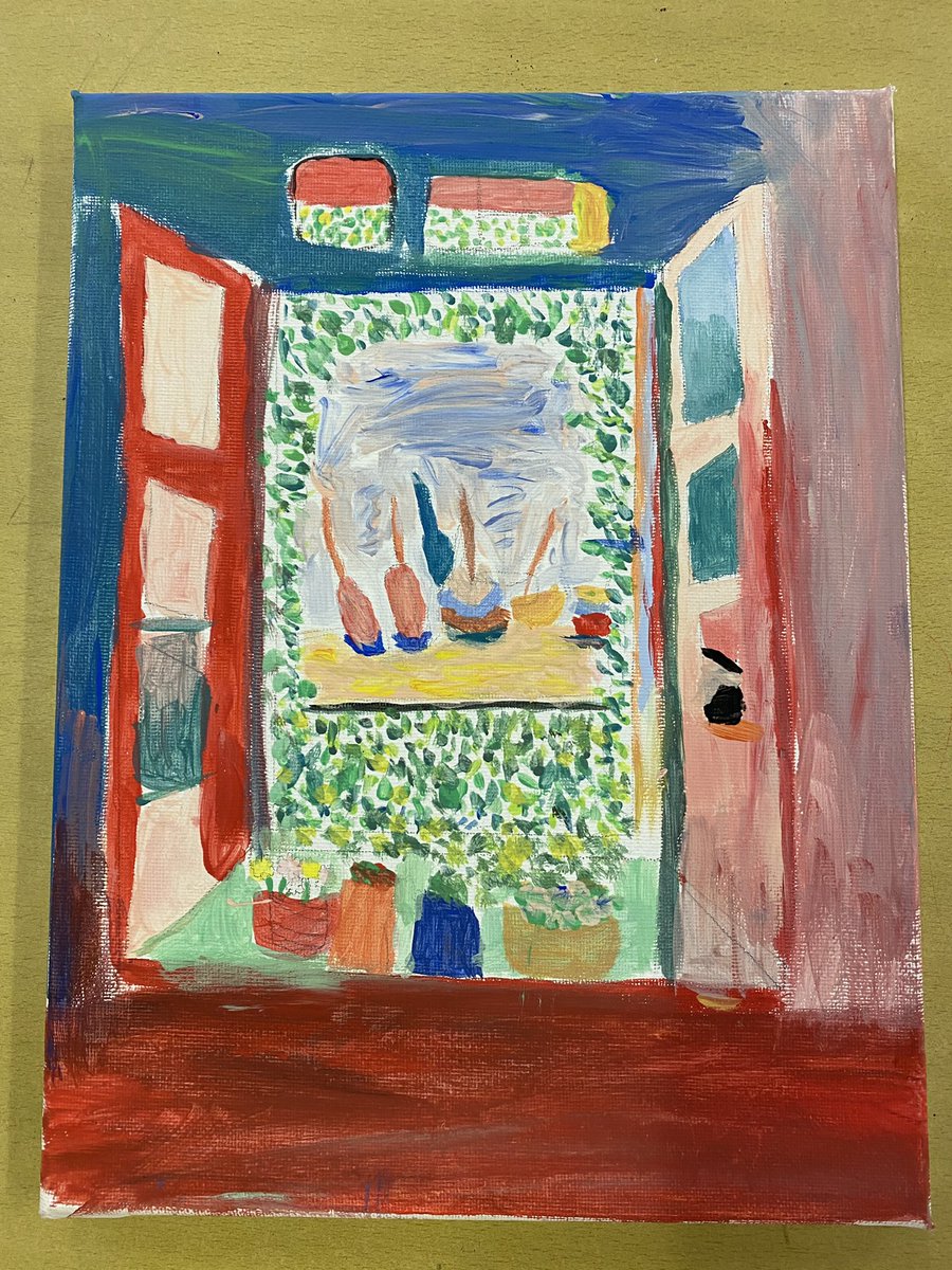 pinemartenclass's tweet photo. Some of the beautiful pieces of art created by Pine Martens in our Matisse unit. These are recreations of “The Open Window” 🎨 https://t.co/PhZMUZQelP