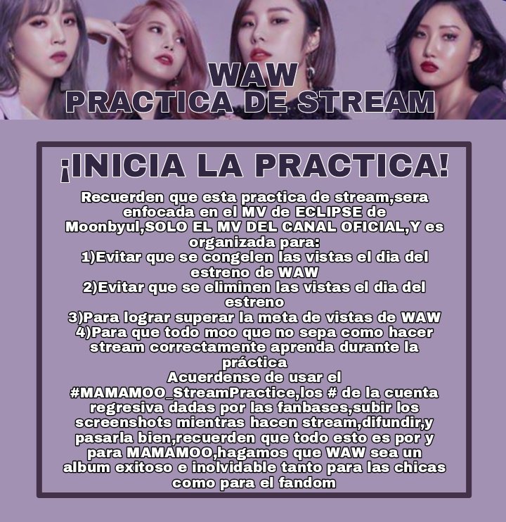XxSo17's tweet photo. les recuerdo que estamos en medio de un stream practice para WAW,y el mv elegido es ECLIPSE,SOLO EL CANAL OFICIAL
Por favor unanse y difundan,la meta son +2M en 24hs
#MAMAMOO @RBW_MAMAMOO #MAMAMOO_StreamPractice #D4_MamamooWAW https://t.co/iW1uLQoIlL