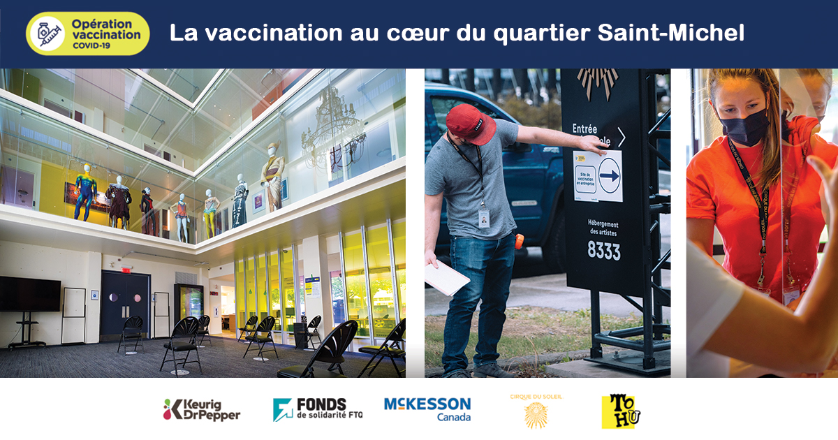 Le montage de la clinique avance rapidement! Dès lundi, nous serons prêts pour y accueillir nos premières visites. @KeurigCanada, <a href="/FondsFTQ/">Fonds de solidarité FTQ</a>, <a href="/McKessonCa/">McKesson Canada</a>, <a href="/Cirque/">Cirque du Soleil</a> et <a href="/LaTOHU/">TOHU</a> sont fiers de répondre à l’appel de <a href="/sante_qc/">Santé Québec</a> @cdube_sante pour combattre la #COVID19 #polqc