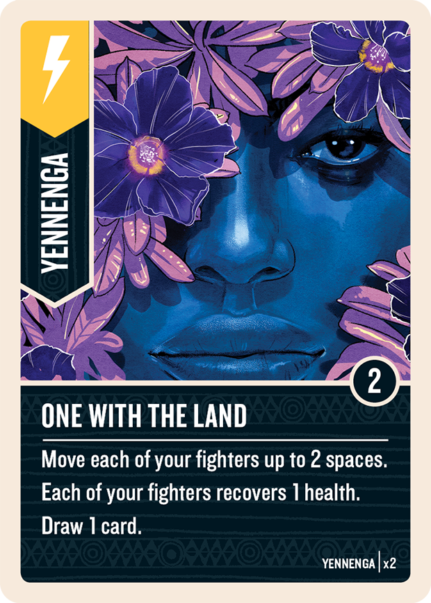 RestorationGame's tweet image. In honor of unmatched.cards hitting 1000 fan decks, we&apos;re showing off another card from Yennenga&apos;s deck from the forthcoming Battle of Legends Vol. 2. &quot;One With the Land&quot; featuring art by @sleepcaptain and cultural consulting by Lollita Koech.