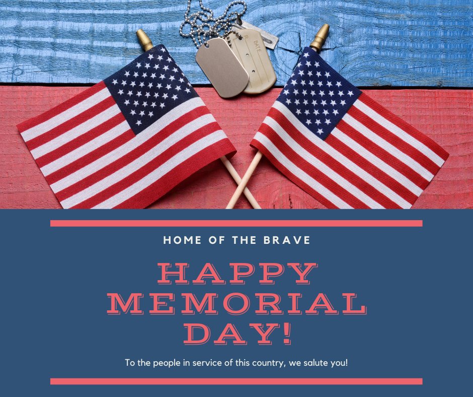 CrownoverGroup's tweet photo. Our office will be closing at 3:00pm today and be closed on Monday May 31st in observance of Memorial Day.  We will reopen on Tuesday, June 1st at 8:00am.  Have a happy and safe holiday. https://t.co/lH3ZUaGpHc
