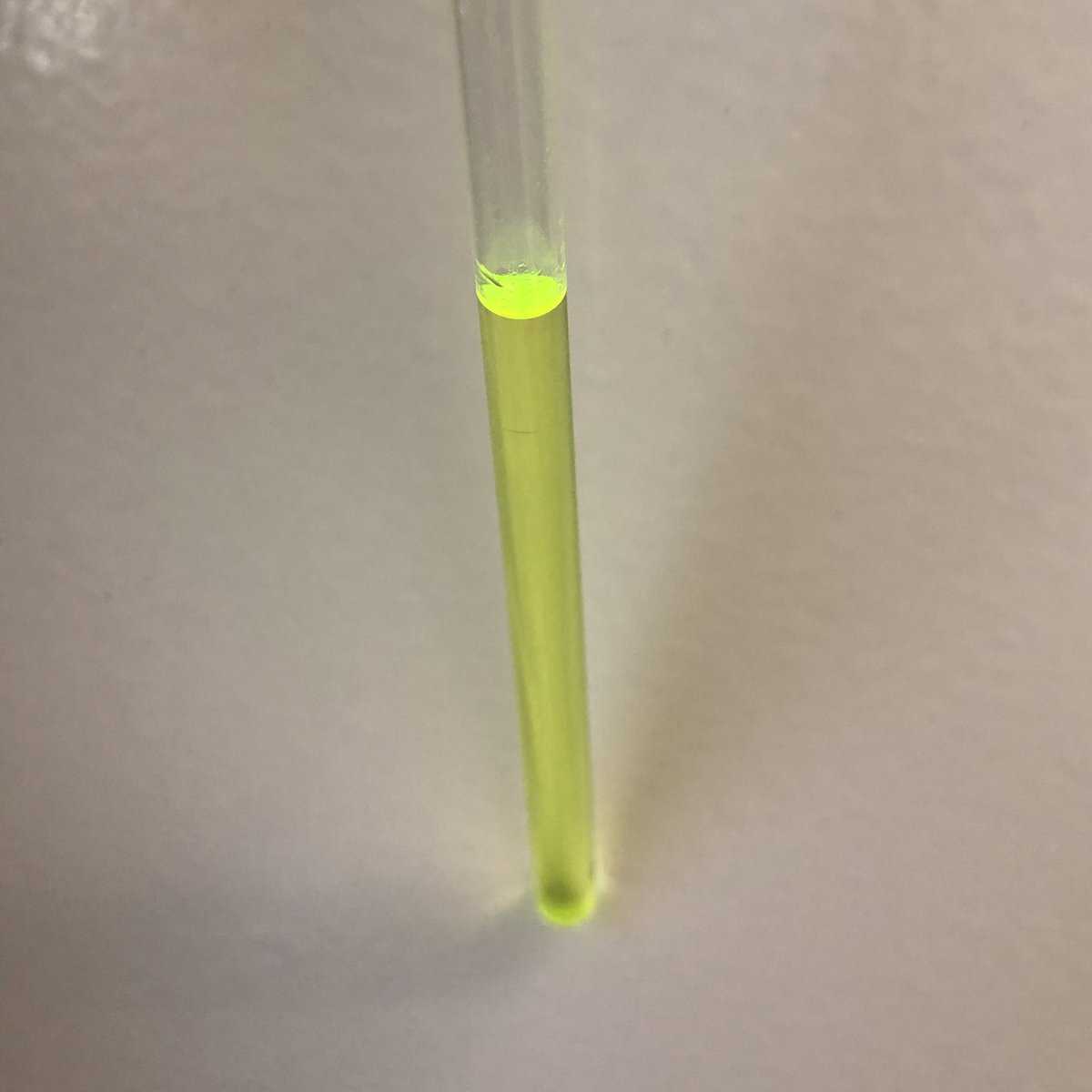 EricaScho's tweet photo. This compound is fluorescent in natural light and absolutely blinding under UV!😎 #FluorescenceFriday https://t.co/jlzQ1WaGCi