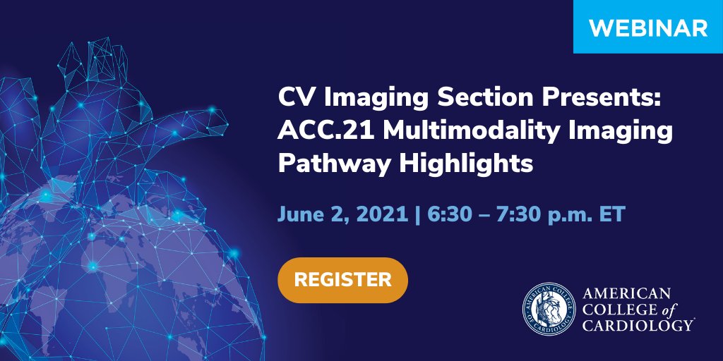 Recap all the #cvImaging highlights from #ACC21 with the #ACCImaging Section Webinar! From structural &amp; ischemic #HeartDisease to cardiomyopathies, we're covering the best abstracts, talks &amp; trials. Register here: bit.ly/3uxQtCN #CardioTwitter
