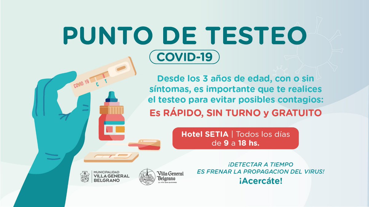 VgbGov's tweet photo. 👉🏻¡Acercáte al #SETIA! - Tengas o No Tengas #Síntomas 🙌

❗ Estos Testeos son #GRATUITOS y permiten identificar a personas que están en el pico de la infección para #evitar posibles #contagios 🚫
.
.
. 
💯 DETECTAR A TIEMPO ES DETENER LA PROPAGACIÓN DEL VIRUS ✔️ https://t.co/E6yMO5QaIQ