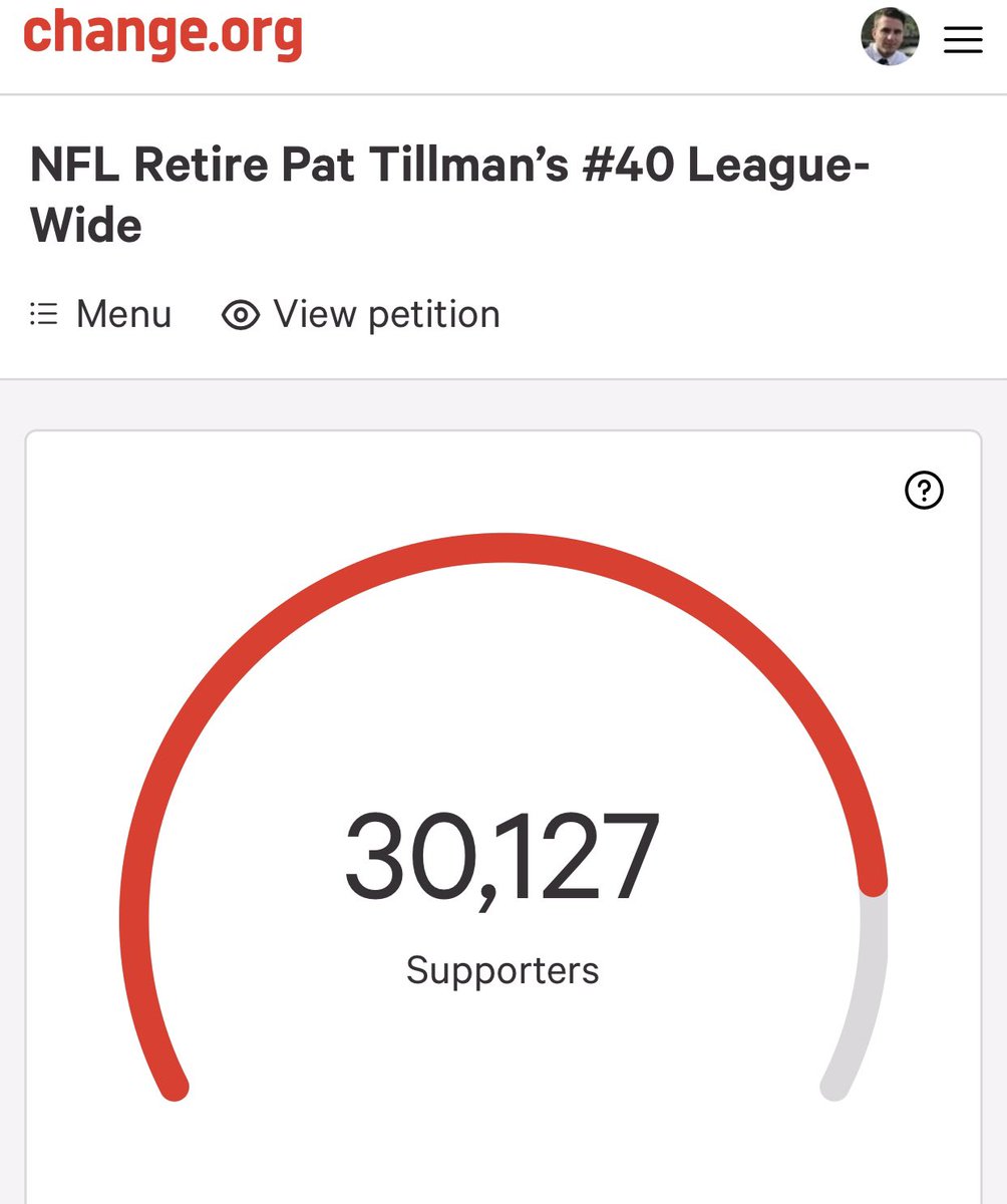 seanzwilson's tweet photo. 30,000+ and counting. βπΌπ Link in Bio. Thanks to all those who continue to sign and share. #NFL #NFLRetire40 #Retire40 #PatTillman #PT40 @NFL @nflcommish https://t.co/qqHAqTeMcU