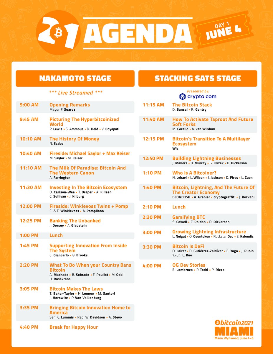 The full content agenda for Bitcoin 2021 in Miami has arrived!