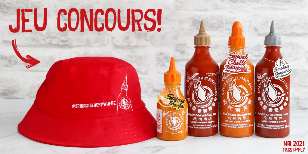 Sriracha_FR's tweet photo. FOLLOW &amp; RT pour participer à notre #concours, et pour tenter de #GAGNER ce lot de sauces Sriracha Flying Goose ainsi qu’un Bob très tendance!

#FreebieFriday https://t.co/dhM7x2tzFM