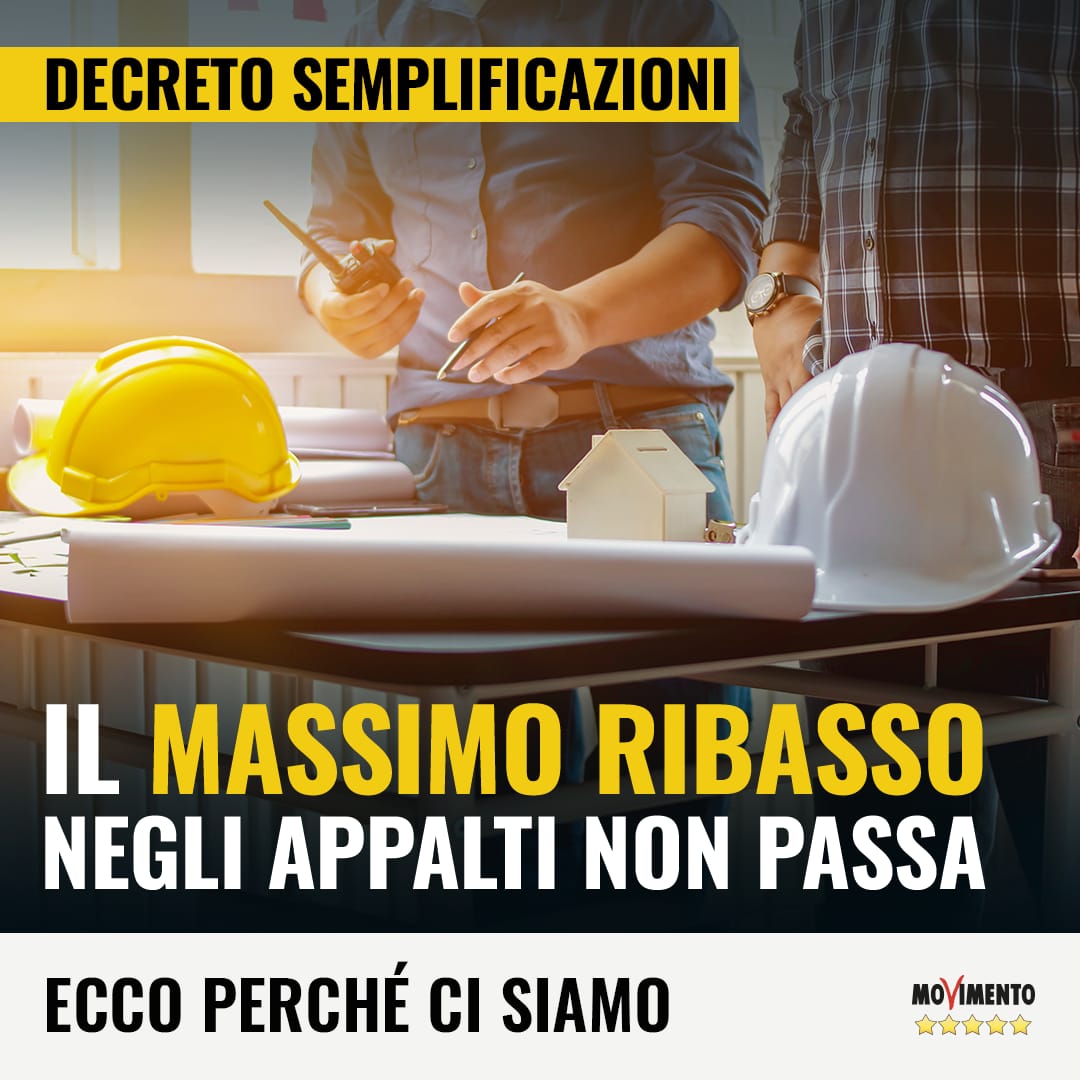 Mov5Stelle's tweet photo. Abbiamo sempre detto che il #massimoribasso è un criterio pericoloso per affidare gli appalti e ora, grazie alla nostra pressione sul governo, è sparito dal #decretoSemplificazioni.
👉 Continua a leggere qui https://t.co/jw8EmBPEnA https://t.co/OEVDSPPq8M