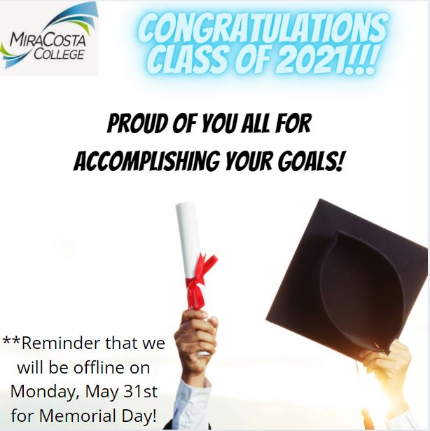 mcccounseling's tweet photo. Congrats to our grads!! A friendly reminder that we are going to be offline on Monday, May 31st. Have a great 3-day weekend! #mcc #counseling #congratsgrads https://t.co/5lEQ4Cazpp