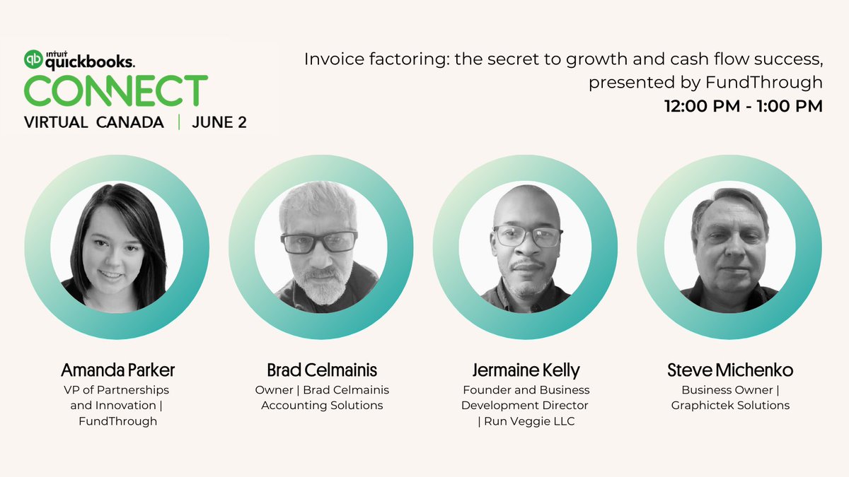 FundThrough's tweet photo. Only 5 more days till the event! 🎉 We’re thrilled to be joining our VP of Partnerships &amp; Innovation Amanda Parker, @Brad_Celmainis, Jermaine Kelly, and Steve Michenko for this year’s #QBConnect virtual event, June 2nd from 12-1pm. We hope to see you there! #GoFurtherTogether https://t.co/XxM4CHl4Lp