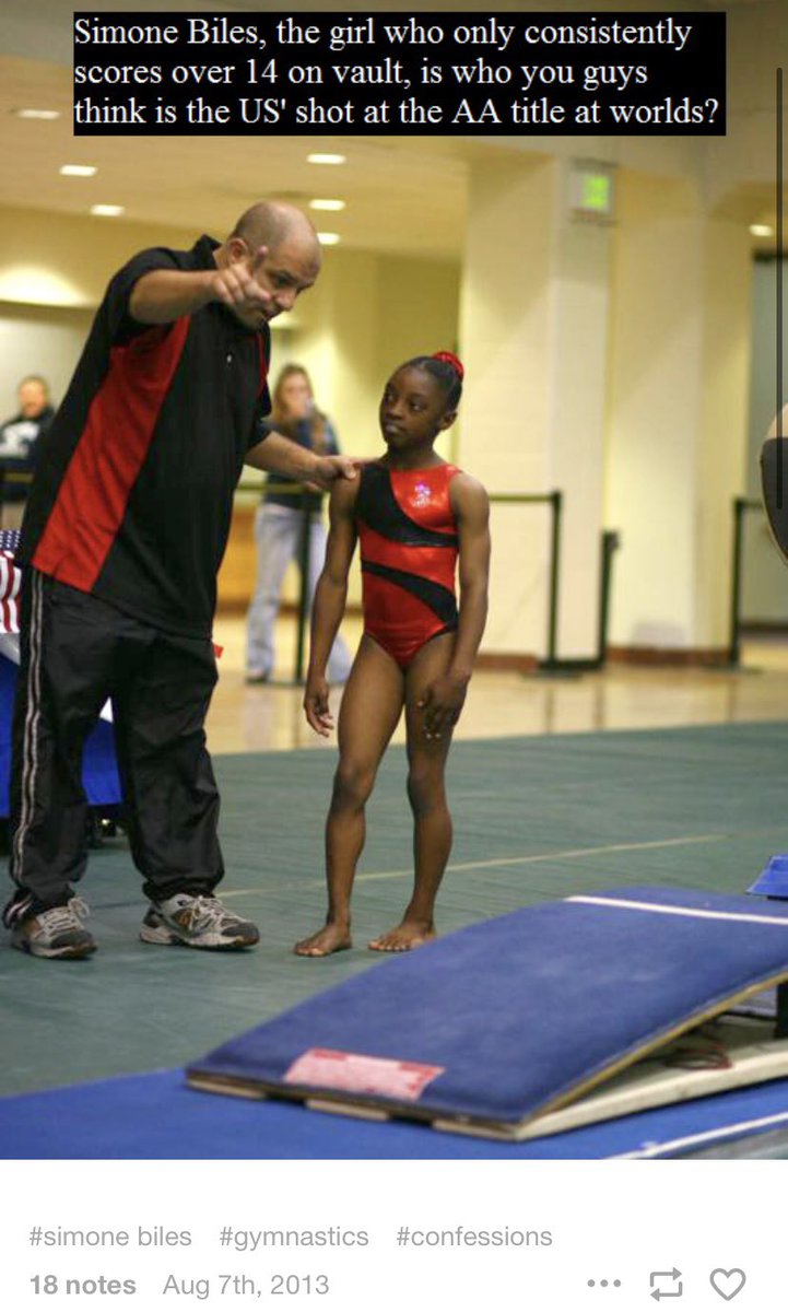 jordynsleftbrow's tweet image. if you’re ever feeling down, at least you’re not the idiot author of these gym fan confessions from 2013 claiming Simone Biles would never be a good all arounder.