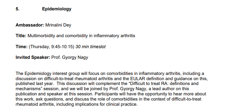 DrMiniDey's tweet photo. Are you a #rheumatology trainee? Interested in #epidemiology?
Join the epi interest group next week at #EULAR2021!
We'll be joined by Prof Gyorgy Nagy to discuss #difficulttotreat #rheumatoidarthritis, #comorbidities & more.
๐03/06 0945-1015 CEST
๐Link below on how to join!๐ https://t.co/2Pe16dDBvM