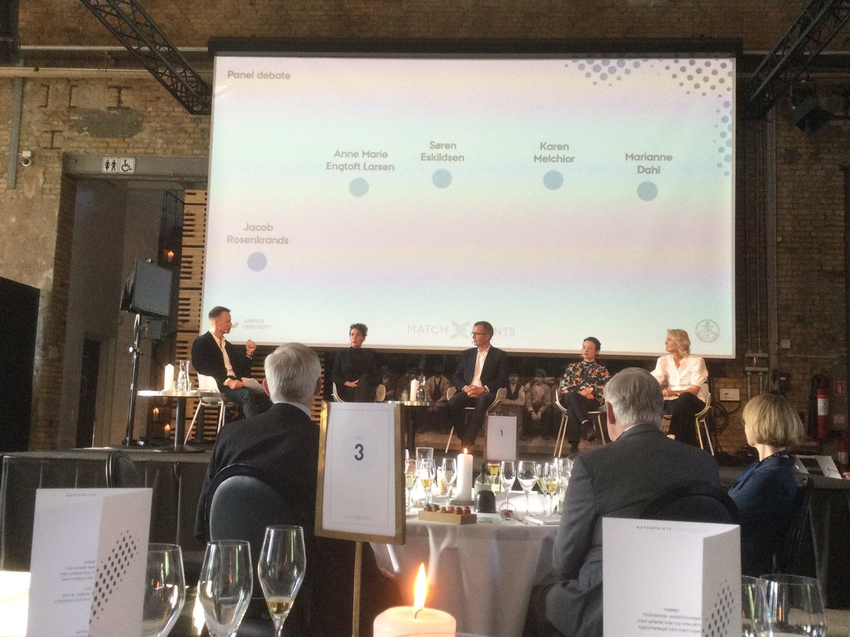 Lisbet_Tarp's tweet photo. Dinner, debate and digitalization: Anne Marie Engtoft Larsen, Søren Eskildsen, Karen Melchior and Marianne Dahl address complex questions #Matchpoints21 #outreach https://t.co/jgzynwMghe