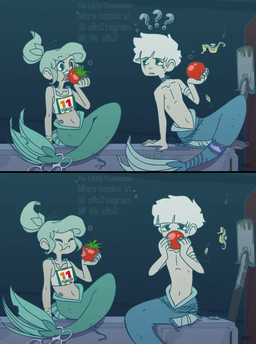 Big gulp 🐠🍅

Tapas: https://t.co/LQ5IK3gH5b
Webtoon: https://t.co/Gws4MUdvaW
Shop: https://t.co/IkDYBMpGSr
#thelittletrashmaid #trashmaid #mermaid #savetheplanet 