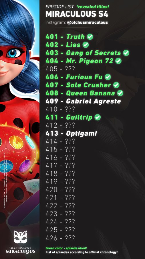 Olchus Miraculous On Twitter Updated S4 Episode List Episodes Aired By The End Of The Week We Ll Have 9 Episodes Behind Us Optigami On Sunday At The Same Time On