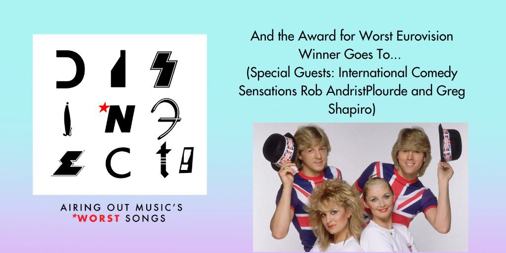 Disinfect_Pod's tweet photo. What are the worst winning songs in 
@Eurovision history? Comedians 
@shinyrob AndristPlourde and 
@gregoryshapiro help @Disinfect_Pod flush the #poop in this week's episode of Disinfect! #Eurovision #pop #eurovision2021 #bucksfizz #abba #maneskin @BoomChicago #boomchicago https://t.co/skceoYOfTc