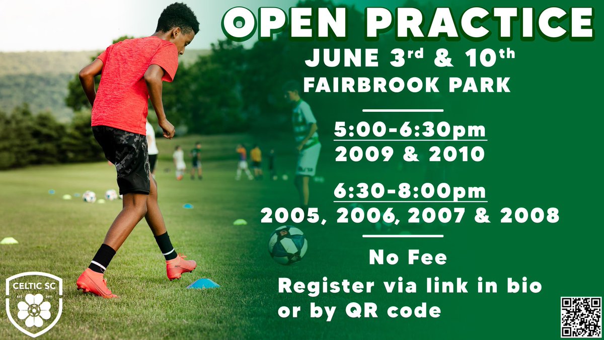 CelticsSC's tweet photo. Over the next couple of weeks we will be hosting some open training sessions. New players can come participate, see how we operate, and check things out. Registration link in bio. Boys and girls welcome!#BelieveInIt #statecollege #youthsoccer #usclubsoccer https://t.co/SR66Sca9pl