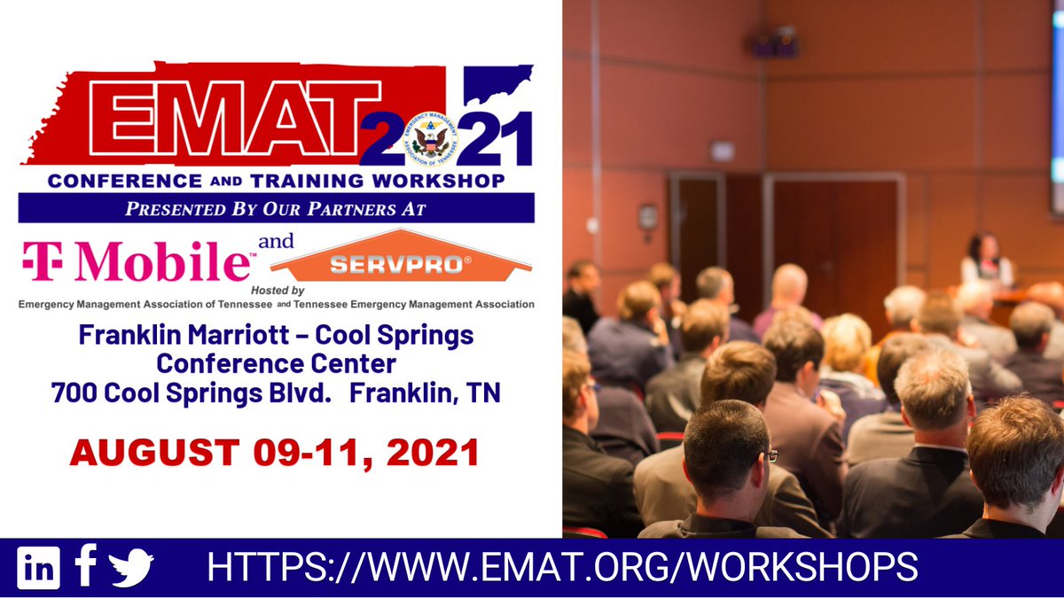 EMATennessee's tweet photo. EMAT in cooperation with TEMA will be hosting the 20021 EMAT Workshop - August 9 - 11.
Register Now!  https://t.co/4yzgqMelXz
#EMAT
#TEMA
#emergency-management https://t.co/GZq0OeBSkz