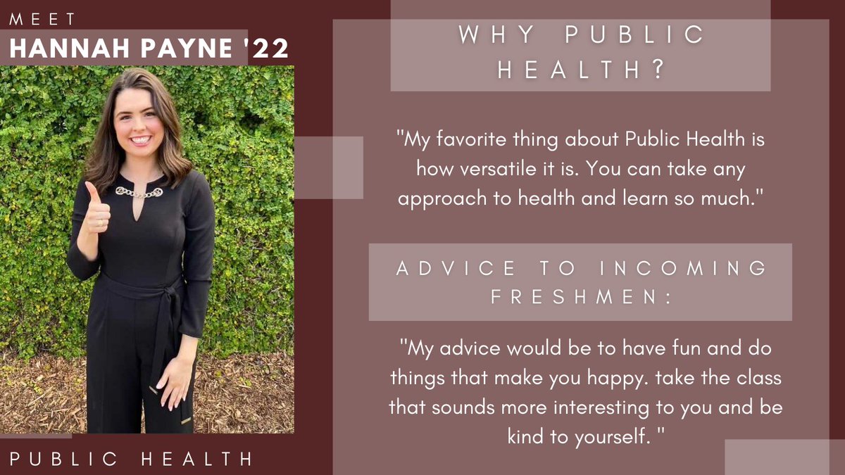 TAMUClassof25's tweet photo. Calling all Public Health majors! Meet Hannah Payne, a Public Health major from Beaumont, TX. Hannah serves as the Class President for TAMU '22. 🤠👍
#tamu25 #tamu2025 #aggiebound https://t.co/1TJN8eDHHJ