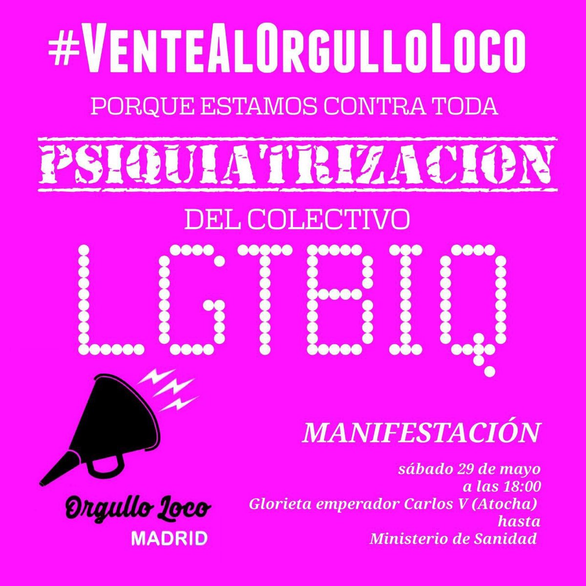 Rota, no me es opción mañana celebrar, gritar, combatir, reivindicar... con mis compas de #ActivismoLoco rebelde y #ApoyoMutuo loco, sororo y feminista. Me siento triste, hueca; vergüenza del #OrgulloLoco2021 que defiendo y me sostiene.
Gritad muchísimo por las que no podremos ir