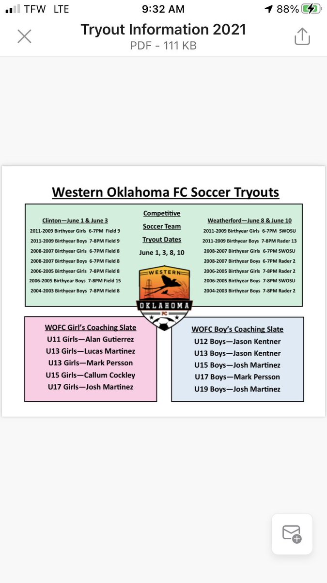fc_oklahoma's tweet photo. Big week coming up for WOFC!  First week of tryouts for the competitive soccer teams....join us in growing the strongest competitive soccer club in Western Oklahoma! https://t.co/f7pz6tNZ6P