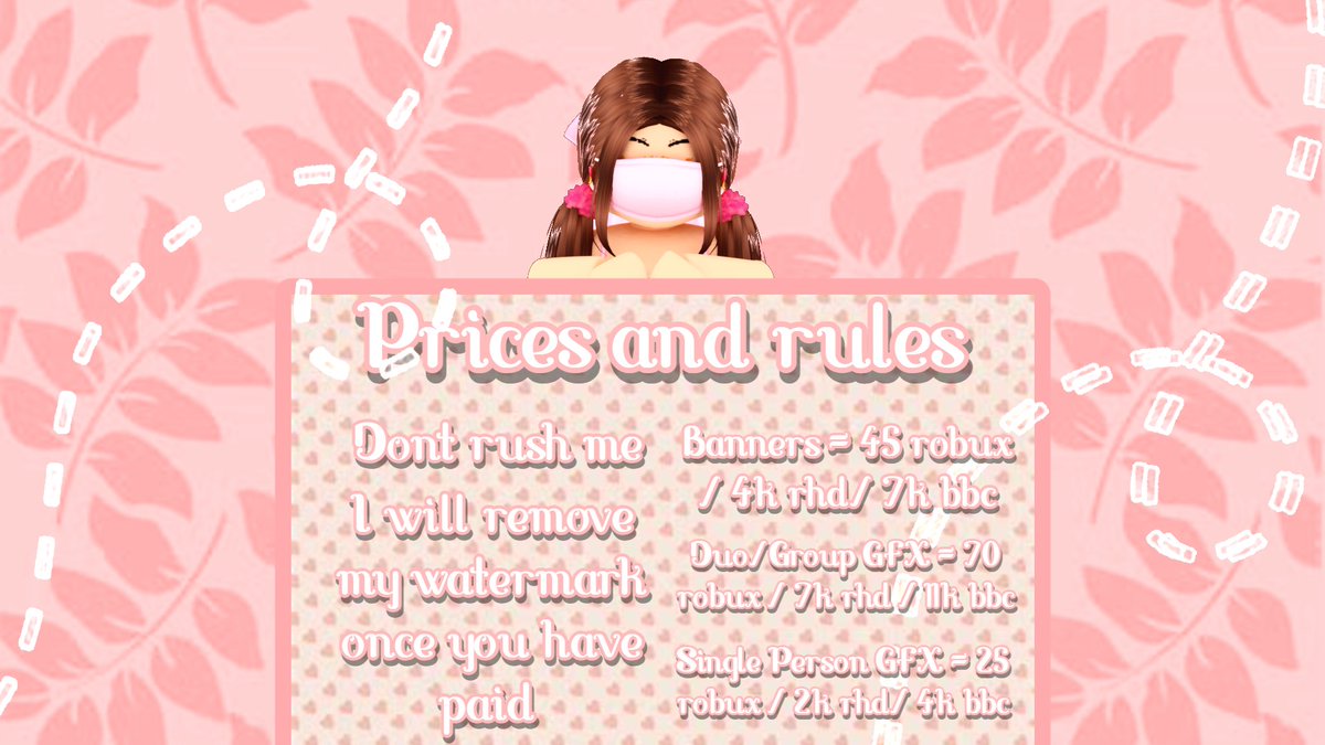 StarsGFXs's tweet photo. Here is my new gfx commission sheet!
--------------------------------------------------------------
Added some new purchase options.
Likes + Rts appreciated
#roblox #RobloxArtCommissions #robloxart #RobloxGFX #GFX #gfxcreator https://t.co/pXABfyDhLW