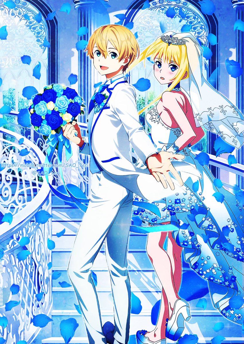 child_4869's tweet image. Eugeo&amp;amp;Alice Wedding 💐💙💛
Very beautiful ! 🥰🥰