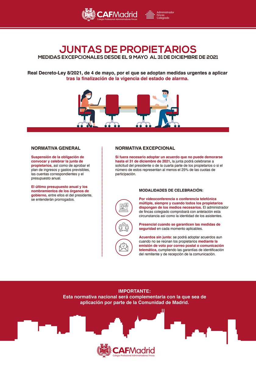 CAFMadrid's tweet photo. Recuerda que desde este mes han cambiado las normas que regulan las comunidades de propietarios. En esta infografía os las resumimos. https://t.co/HjD0VuiMUT